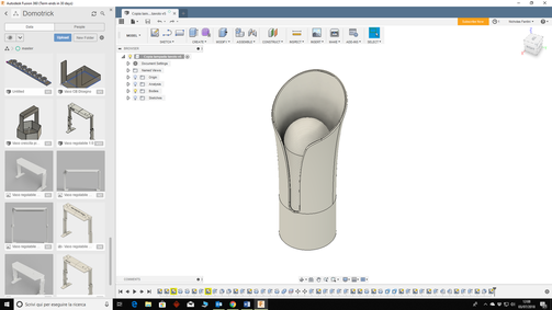 Vista software di sviluppo 3D di una lampada da tavolo di design con caratteristiche innovative e fonte luminosa LED